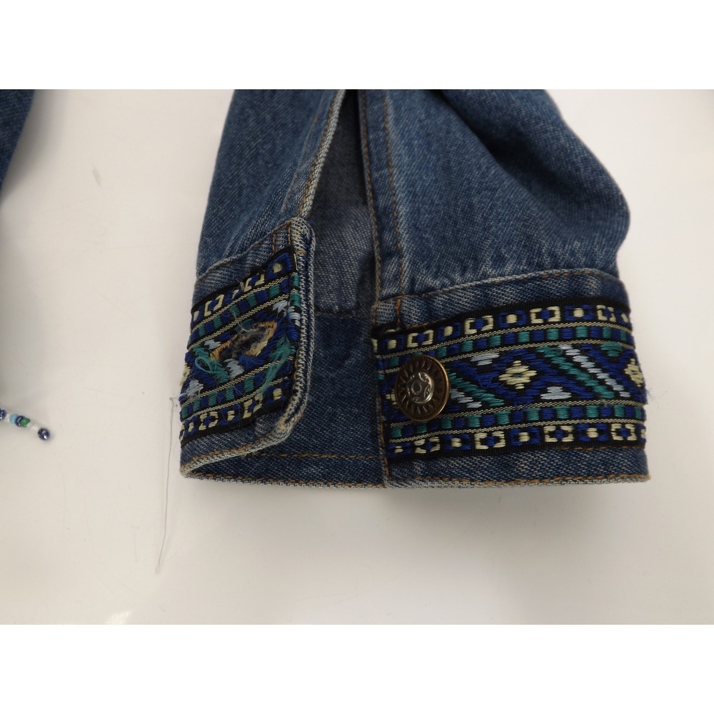 Womens Embellished Denim Jean Jacket Blue Beaded Western Trucker Style L Large - Picture 14 of 16